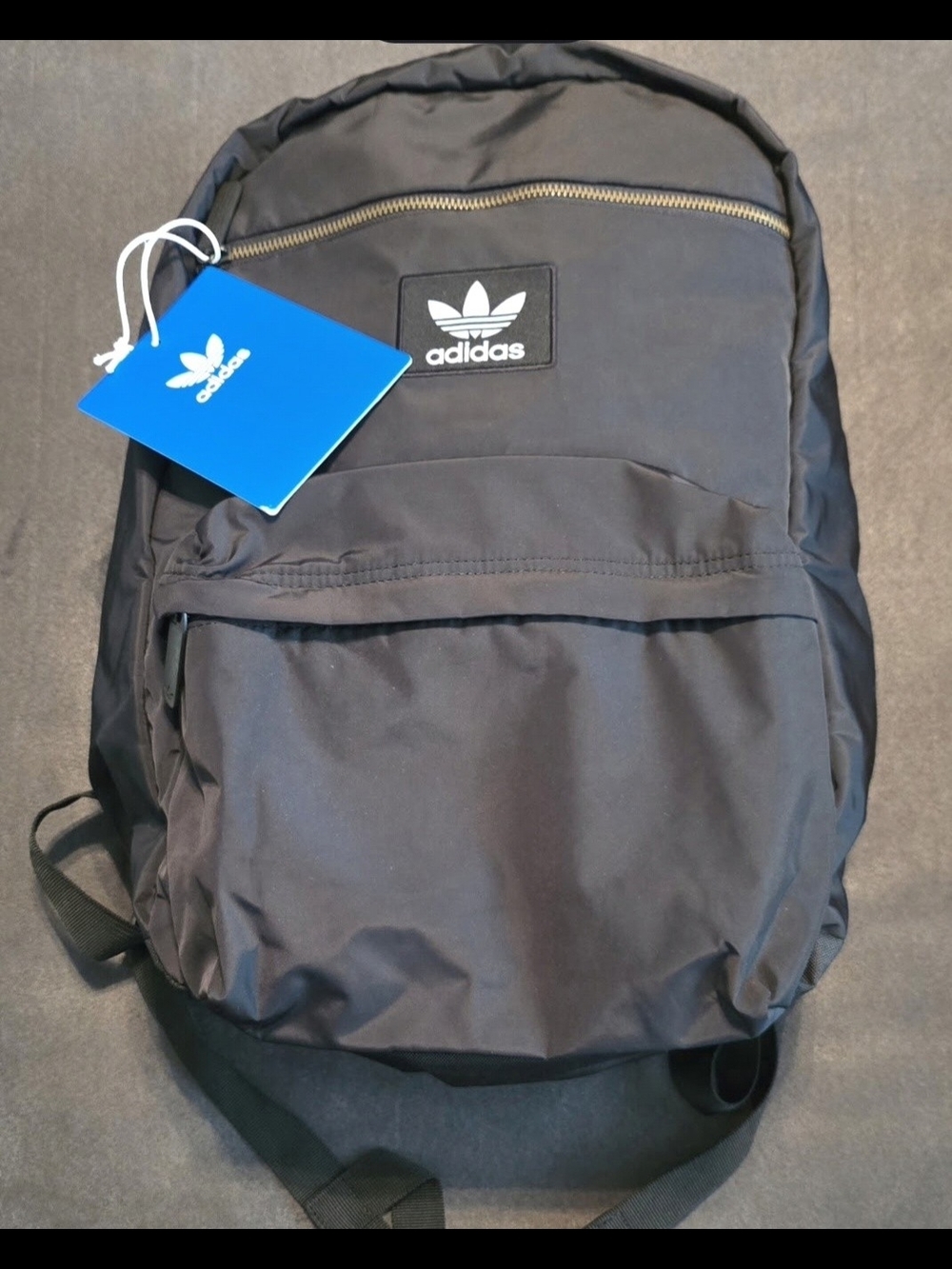 Brand New Adidas Black Backpack with Trefoil Patch and Gold Zipper